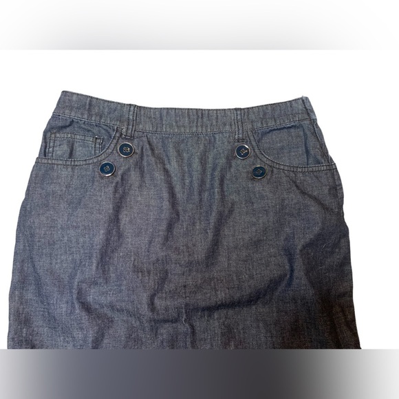 Anthropologie Pilcro SIDEWISE Tiered Ruffle Dark Wash Denim Pencil Skirt Size 4 - Picture 2 of 5